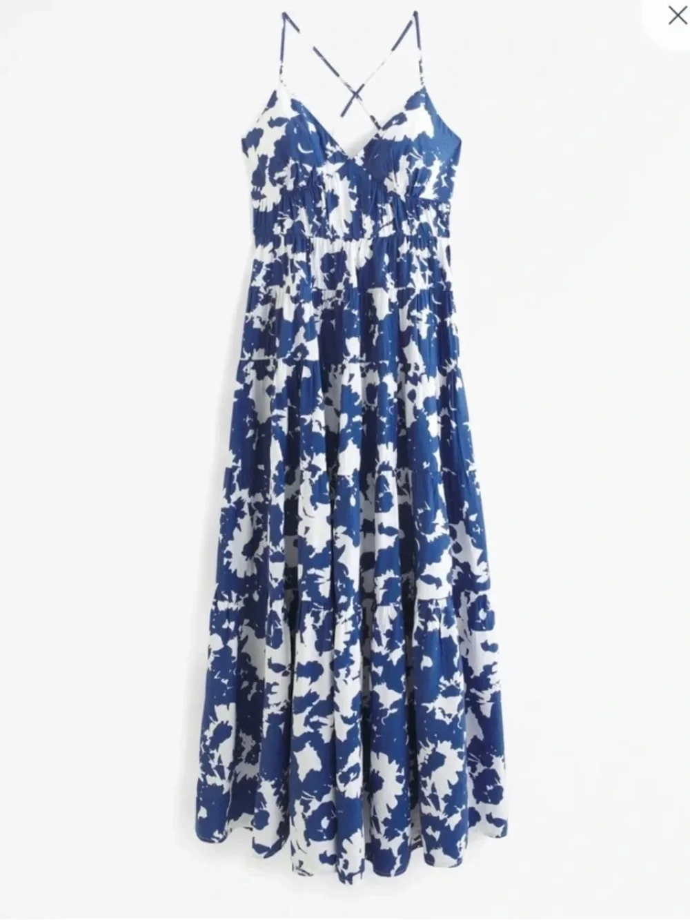 Abercrombie Blue Floral Flowy Maxi Dress Sz M Relaxed Strappy Resort Party